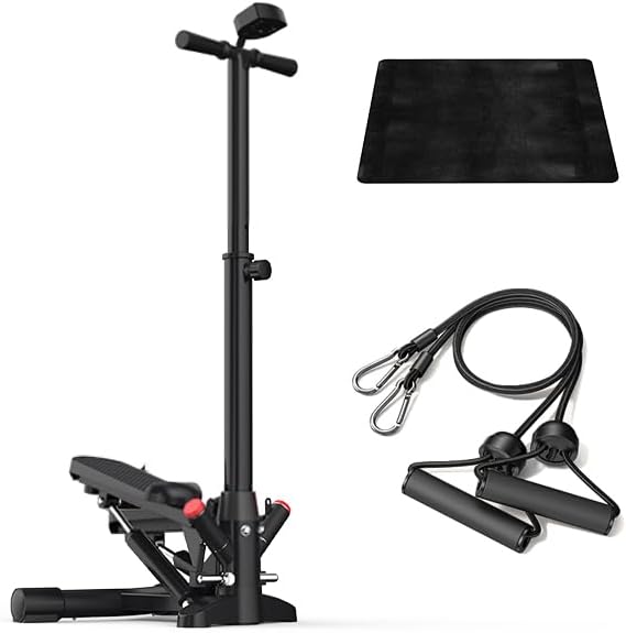 Steppers for Exercise at Home,Mini Stair Stepper with Handlebar and Resistance Bands,Stair Step Workout Machine,Total Body Cardio Equipment, Optional Twist Motion,Non-Slip Pedals – 300 LB Max Weight