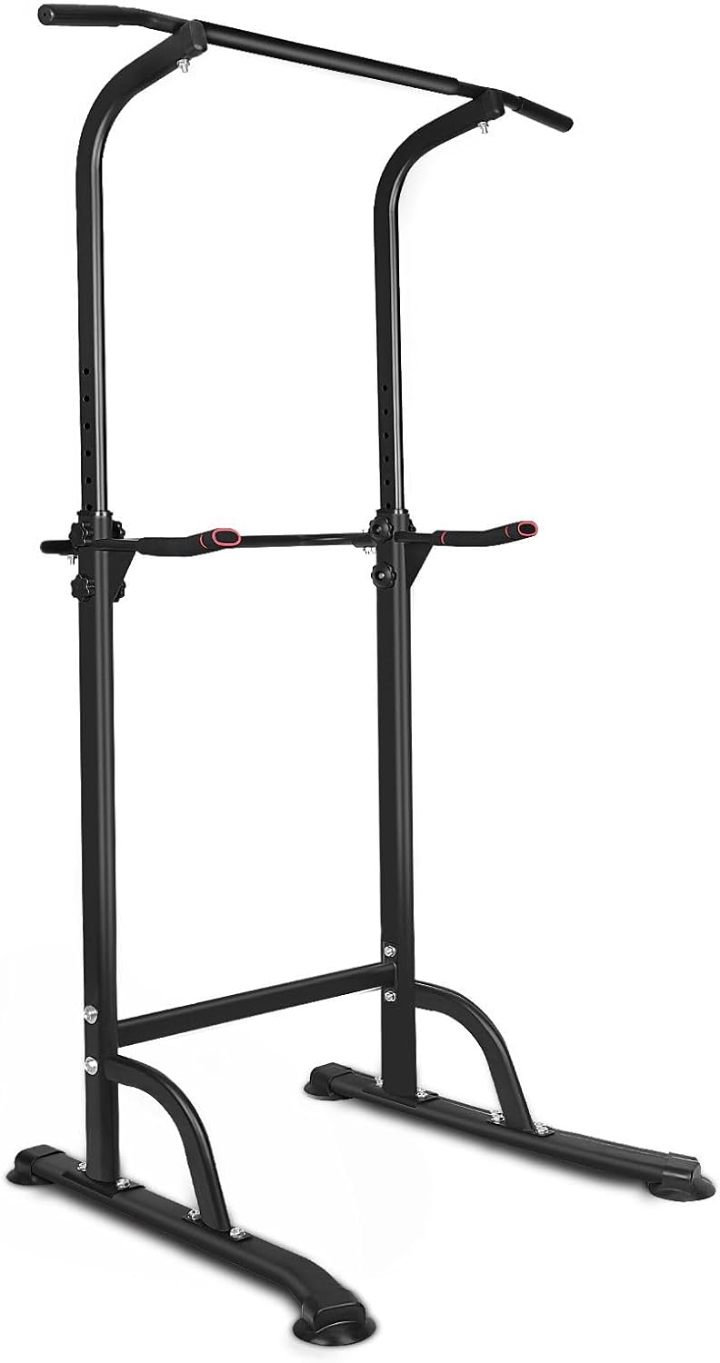 Power Tower Workout Dip Station Pull Up Bar, Height Adjustable Multi-Function Dip Stand for Home Gym Strength Training Fitness Equipment