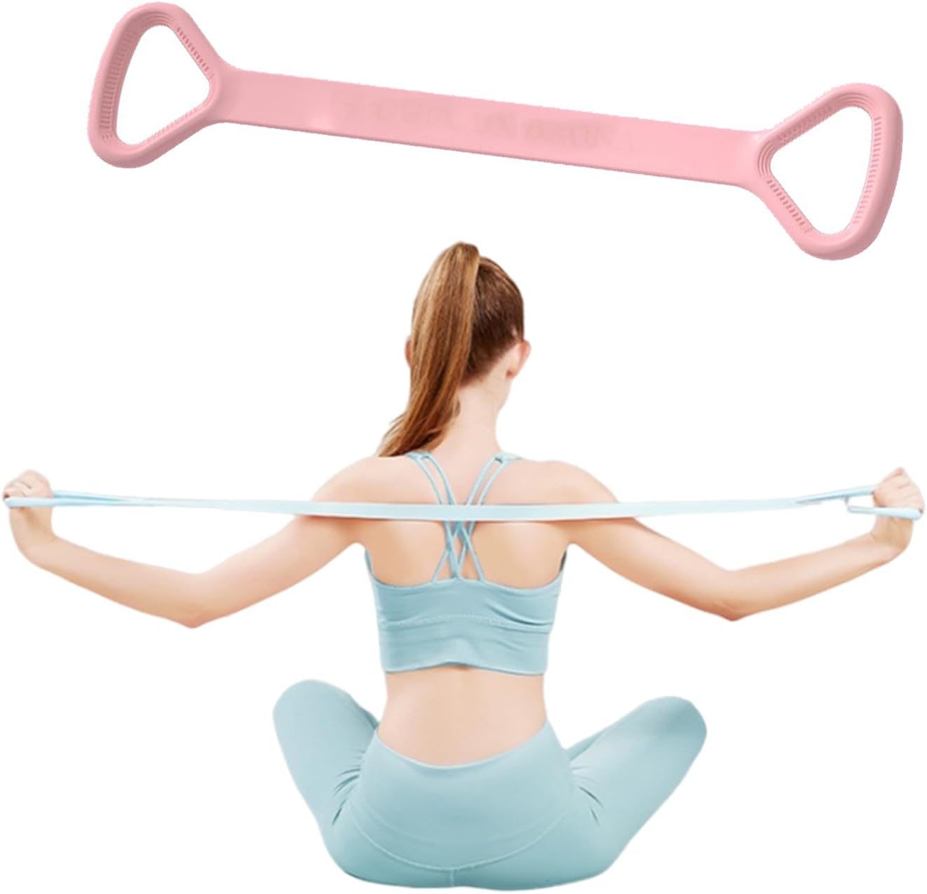 Figure 8 Resistance Band, Arm Back Shoulder Exercise Elastic Rope Stretch Fitness Band, Foot, Leg, Hand Stretcher, Arm Exerciser for Yoga Pilates Stretching Physical Therapy, Home Gym Workout