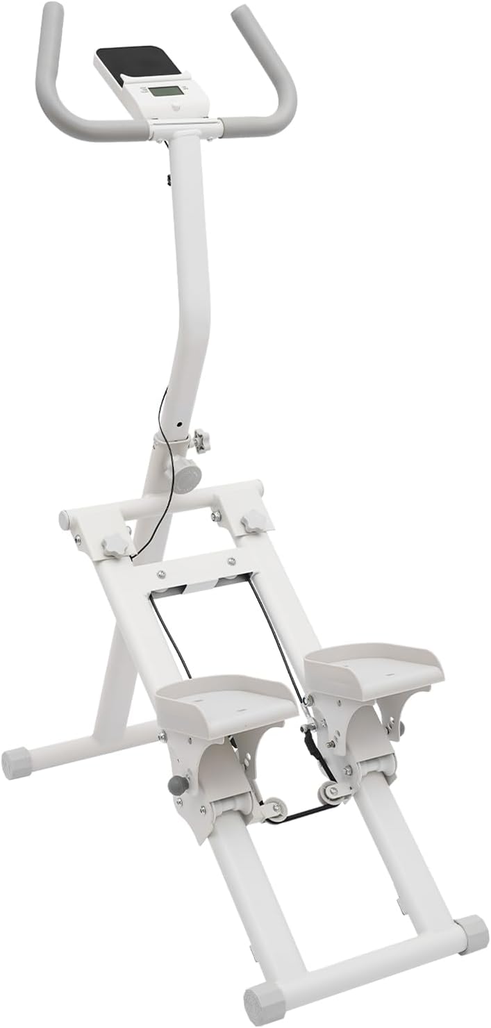 Home Stair Stepper, Foldable Vertical Climber, 120kg Load Bearing 7.4inch Non-Slip Pedals 45° Incline Commercial Multi-Level Adjustable Height Freestanding Cardio Exercise Machine W/Phone Rack, White