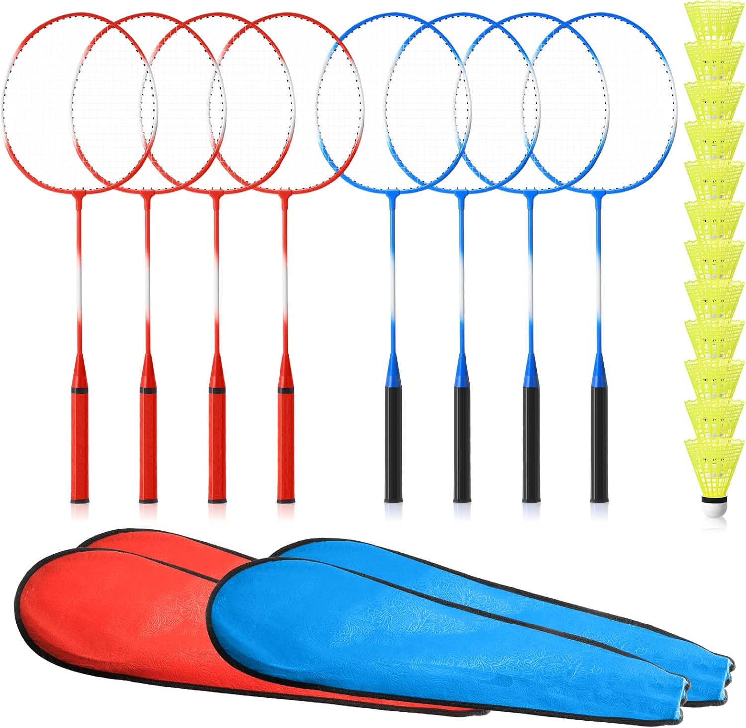 8 Pieces Badminton Rackets Set with 12 Badminton and 4 Carrying Bag, Shuttlecocks Lightweight Ball Racquets Equipment Set for Adults and Teenagers