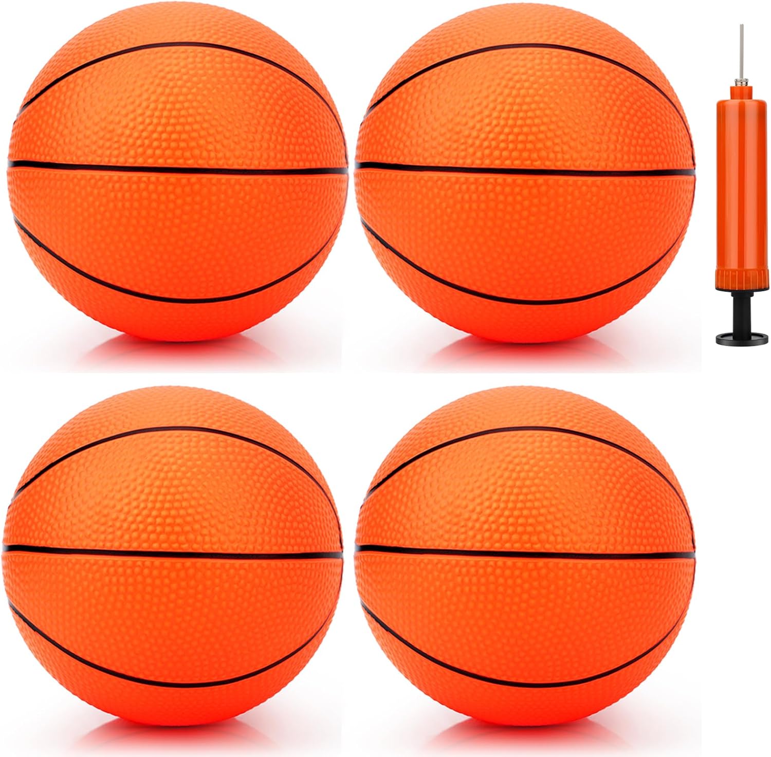 7 Inch PVC Mini Basketball for Indoor Basketball Hoops, Soft 7" Rubber Small Replacement Basketball for Over Door Basketball Hoop Sets, Little Basketballs for Kids (4 PCS with Air Pump)