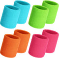 8 Pack Wrist Sweatbands Sports Wristbands Tennis Sweatbands Neon 80s Thick Cotton Gymnastics Sweat Band International Sports Athletic Wristband for Men Women Party Supplies
