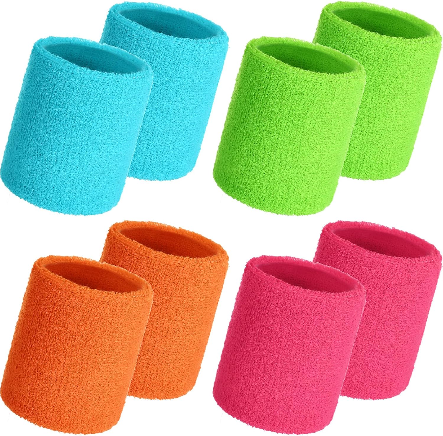 8 Pack Wrist Sweatbands Sports Wristbands Tennis Sweatbands Neon 80s Thick Cotton Gymnastics Sweat Band International Sports Athletic Wristband for Men Women Party Supplies
