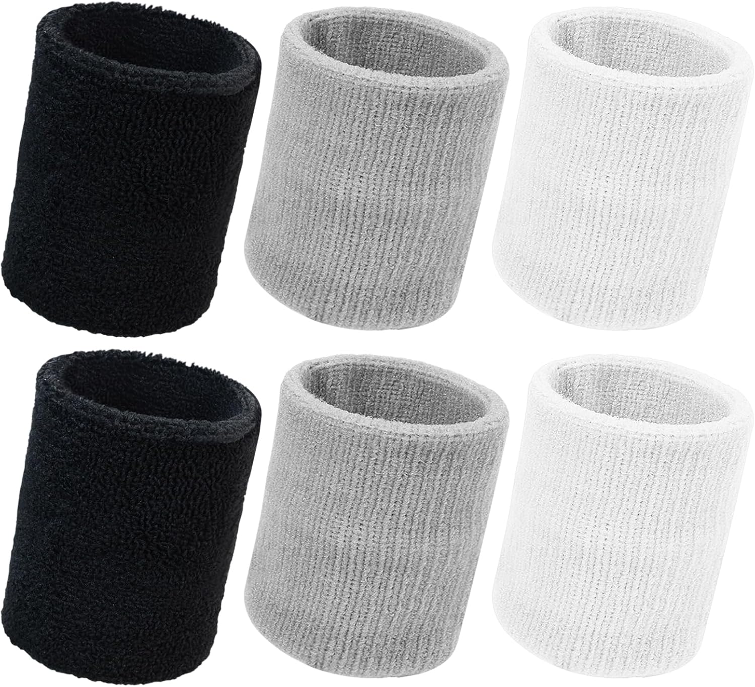 Sweatbands for Men and Women – 6 Pack Breathable Wristbands for Sports, Soft and Stretchy Athletic Wrist Sweat Bands for Gym, Basketball, Running, Tennis, Workout, Black, White, Gray